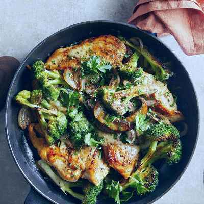 Cheesy Portobello Chicken Cutlets with Broccoli